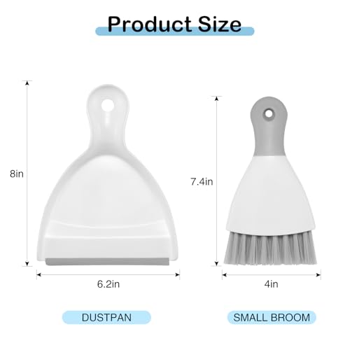 NACENA Mini Dustpan and Brush Set 2 Pack, Small Broom and Dustpan Set Dust Pan and Mini Hand Broom Dustpan and Broom Combo Compact for Home Table Keyboards Sofa Kitchen, White & Gray - color: White Grey, size: 2 packs