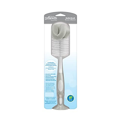 Dr. Brown's Reusable Sponge Baby Bottle Cleaning Brush with Suction Cup Stand, Scrubber and Nipple Cleaner, BPA-Free, Gray, 1-Pack - color: Gray Bottle Brush, size: 1-Pack