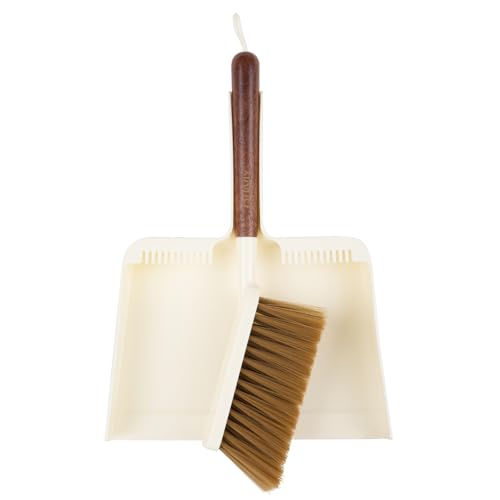 Hand Broom and Dustpan Set,Portable Small Dustpan and Brush Set with Sapele Wood Handle,Teeth Design,Compact Hangable Broom with Dustpan for Cleaning Desktops Kitchen Sofa Pet Hair,Beige
