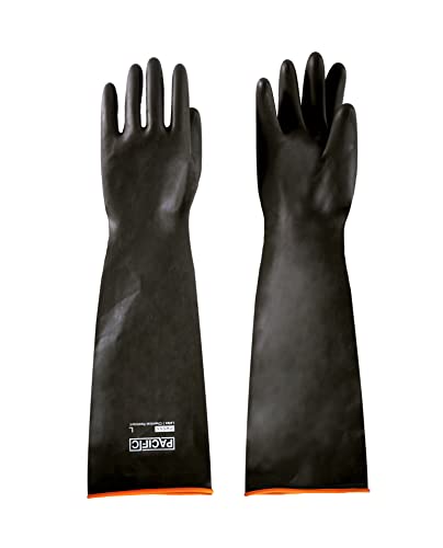 PACIFIC PPE Heavy Duty Latex Chemical Gloves, Strong Acid Resistance Rubber Gloves, Against Alkali and Oil, 22", 1 Pair - color: 22"/Black (1 Pair), size: XL/10