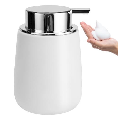 Soap Foaming Dispenser Ceramic with Easy-to-Press Pump Hand Foam Dispenser for Shampoo Bathroom Kitchen 12 oz - color: Foam-silverwhite