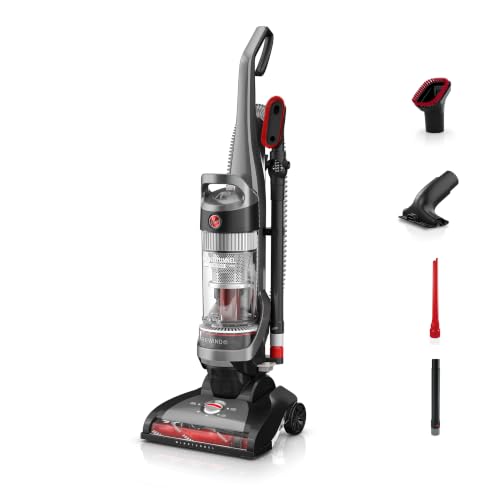 Hoover WindTunnel Cord Rewind Pro Bagless Vacuum Cleaner, Corded Upright Vacuum Cleaner for Carpet and Hard Floor, Multi-Cyclonic Filtration, 25ft Auto-Rewind Cord, 5-Height Adjustment - style: Rewind