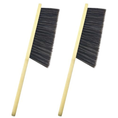 2 Pcs Hand Broom Brush, Wooden Handle Soft Bristle Cleaning Dust Brush，for Furniture, Bed, Car, Bench, Crevice Cleans, Sofa, Fireplace, Clothes (Straight Handle) - color: 2 Straight Handle Khaki