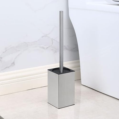 Toilet Brush and Holder, Stainless Steel Square Toilet Bowl Brush Freestanding with Lid,Toilet Cleaner Brush Set for Bathroom Storage,Brushed Silver - size: Free Standing