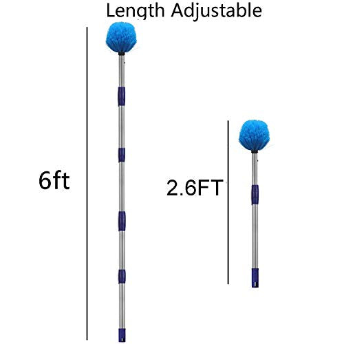 Cobweb Duster with Pole, 6ft Stainless Steel Pole Cobweb Brush with Medium-Stiff Bristles for Walls Beams Shelves Iight Fixtures and Window Screens - size: 6FT