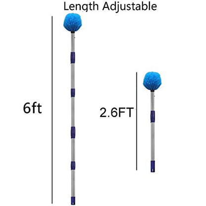 Cobweb Duster with Pole, 6ft Stainless Steel Pole Cobweb Brush with Medium-Stiff Bristles for Walls Beams Shelves Iight Fixtures and Window Screens - size: 6FT