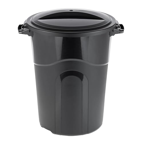 32 Gallon Garbage Can, Included Lid, Indoor/Outdoor, Black