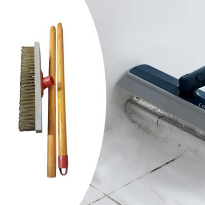 Floor Scrub Brush, Metal Stiff Floor Scrubber with Long Handle for Garden Patio, 30cm Brush Length