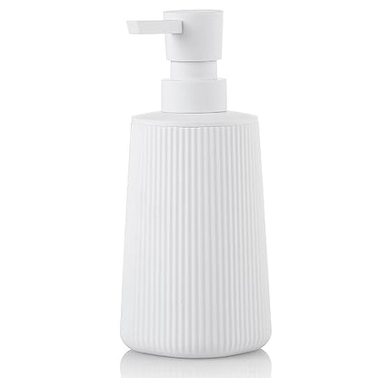 Small Soap Dispenser for Bathroom and Kitchen, Modern Farmhouse Striped Style Plastic Hand Soap Dish Soap Dispenser with Pump Matte White - color: White