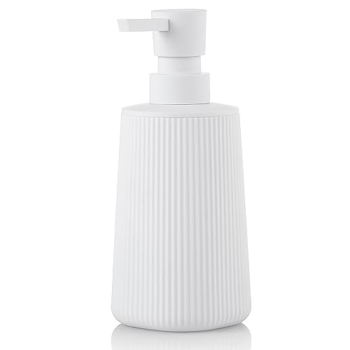 Small Soap Dispenser for Bathroom and Kitchen, Modern Farmhouse Striped Style Plastic Hand Soap Dish Soap Dispenser with Pump Matte White - color: White