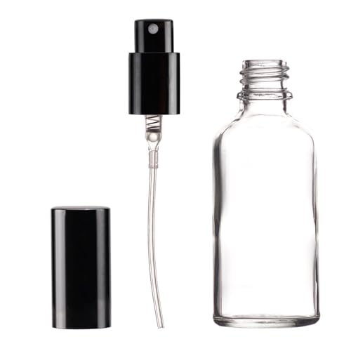 YIZHAO Clear Glass Spray Bottles 2oz, with Small Fine Mist Spray, Metal Cap, Refillable for Essential Oil,Travel,Cleaning,Perfume,Aromatherapy,Makeup – 12 Pcs - color: Transparent, size: 50ml-12