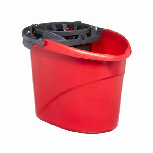 2.5 Gallon Mop Bucket with Wringer, Hands-Free Cleaning Bucket with Spout and Carry Handle, Bucket Floor Cleaning System for Home Kitchen, Bathroom and Household, Red