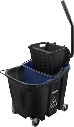 SPARTA OmniFit Mop Bucket System, Durable Mop Bucket, Side Press Wringer, and Soiled Water Insert, Floor Cleaning Essentials for Commercial and Home Use, 35 Qt Capacity, 1 Count, Black - color: Black