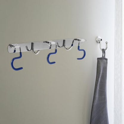 FENICAL Heavy-Duty Wall-Mounted S-Type Mop Hook Holder 304 Stainless Steel Rack with 3 Mop Slots and 2 Utility Hooks for Kitchen Garage Bathroom Storage