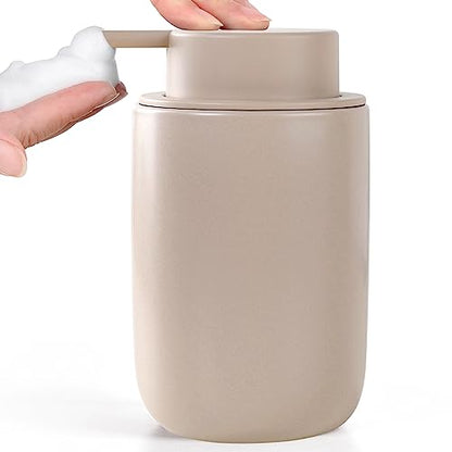 BosilunLife Foam Soap Dispenser - Ceramic Foaming Hand Wash Dispenser for Bathroom Modern Farmhouse Small Soap Dispenser Lotion Hand Pump Dispenser for Kitchen Sink (Khaki, Foam Pump) - color: Khaki-foam Pump