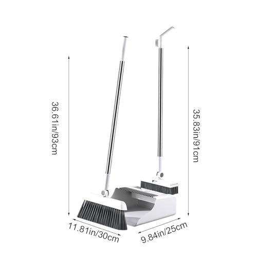 3-in-1 Broom and Dustpan Set - Stainless Steel Handle Floor Cleaning Kit for Home & Office, Space-Saving Storage Design - color: White