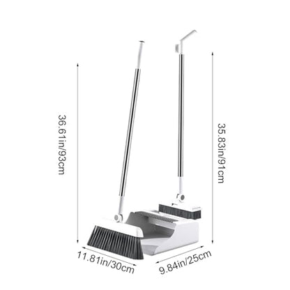 3-in-1 Broom and Dustpan Set - Stainless Steel Handle Floor Cleaning Kit for Home & Office, Space-Saving Storage Design - color: White