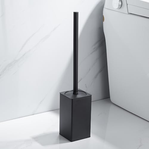 Toilet Bowl Cleaners Brush and Holder KWQKEM Freestanding Toilet Brush and Holder Set Modern with Lid 304 Stainless Steel (Matte Black) - color: Black, size: Freestanding