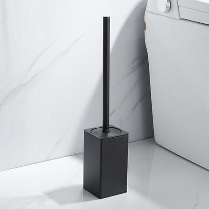 Toilet Bowl Cleaners Brush and Holder KWQKEM Freestanding Toilet Brush and Holder Set Modern with Lid 304 Stainless Steel (Matte Black) - color: Black, size: Freestanding