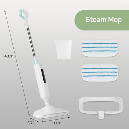Steam Mop for Floor Cleaning, Lightweight Floor Steamer for Hardwood, Tile, Laminate, and Carpet, Includes 2 Washable Pads
