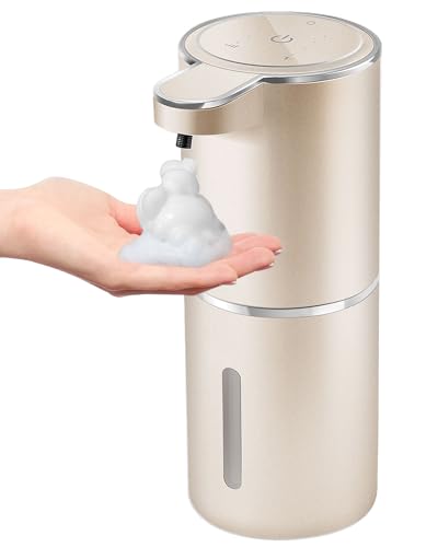 Automatic Foaming Soap Dispenser,4-Level Adjustable Foam, Wall Mount,USB Rechargeable,12.8oz/ 380ml,Touchless Hand & Dish Soap Dispenser for Bathroom, Kitchen,Hotel, Restaurant - color: Champagne Gold, style: Foam
