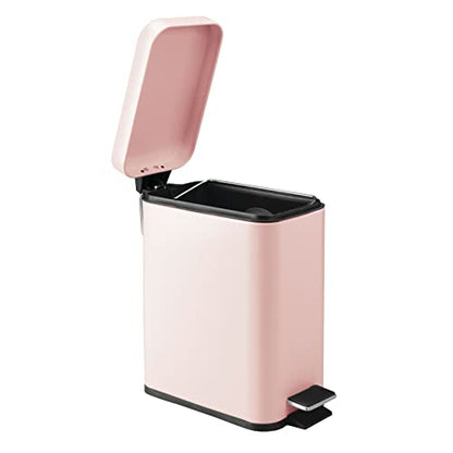 mDesign Small Modern 1.3 Gallon Rectangle Metal Lidded Step Trash Can, Compact Garbage Bin with Removable Liner Bucket and Handle for Bathroom, Kitchen, Craft Room, Office, Garage - Light Pink - color: Light Pink, size: 1.3 Gallon