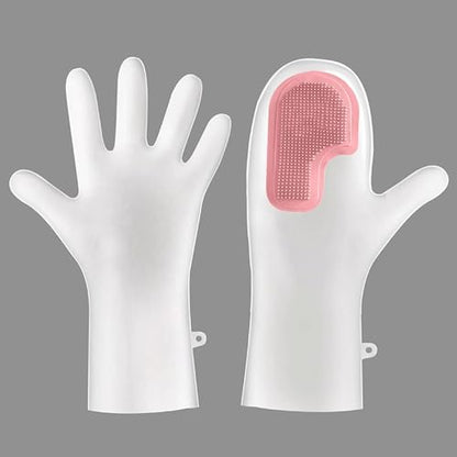1 Pair Magic Scrubber Gloves, Latex Waterproof Kitchen Gloves for Dish Washing & Laundry, Multi-Purpose Reusable Scrub Mitts