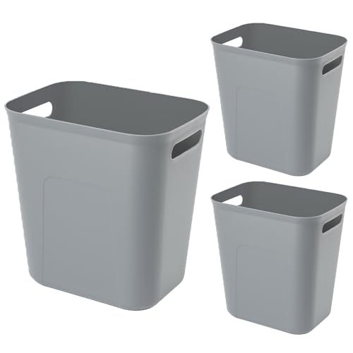 UUJOLY Plastic Small Trash Can Wastebasket, Garbage Container Basket for Bathrooms, Laundry Room, Kitchens, Offices, Kids Rooms, Dorms, 3.5 Gallon, Grey, 3 Pack - color: Grey, size: 3.5 Gallon/3 Pack