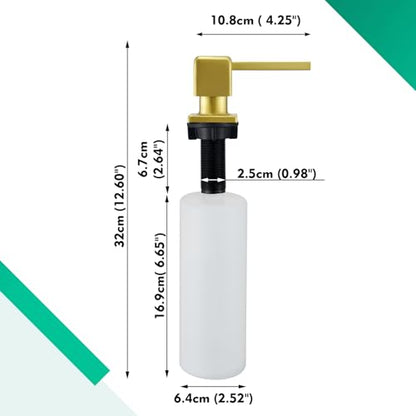 CREA Brushed Gold Soap Dispenser for Kitchen Sink, Kitchen Soap Dispenser Gold Square Built in Sink Soap Dispenser for Bathroom with 17 OZ Bottle - color: Gold, style: Square