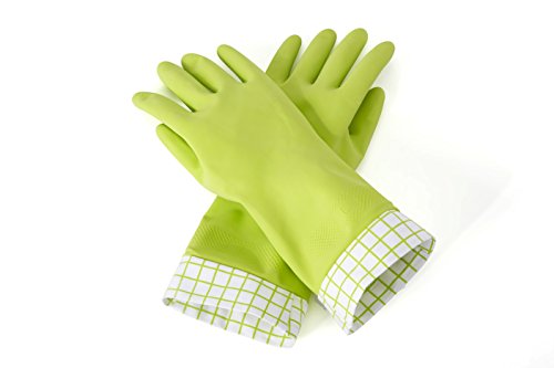 Full Circle Splash Patrol - Natural Latex Cleaning Dish Gloves, Stay-Dry Cotton Cuffs, Durable with Protective Lining, Medium/Large, (1 Pair) Green - color: Green