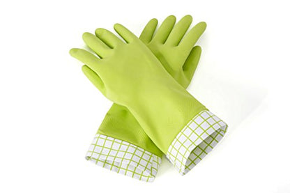Full Circle Splash Patrol - Natural Latex Cleaning Dish Gloves, Stay-Dry Cotton Cuffs, Durable with Protective Lining, Medium/Large, (1 Pair) Green - color: Green