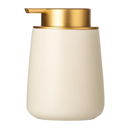 Enra Ceramic Soap Dispenser,12 oz Hand Lotion Dispenser with Gold Pump,Wide-Mouth Refillable Dish Soap Dispenser,Modern Liquid Soap Dispenser for Kitchen & Bathroom Countertop Decor - color: Liquid-beige-gold Pump