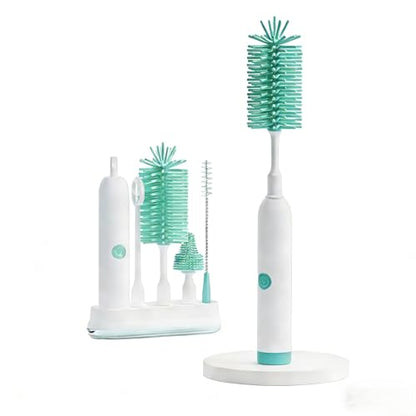 Rechargeable Electric Bottle Brush with Stand - 360° Spin Silicone Cleaner for Baby Bottles, Breast Pumps & Small Household Containers (Light Green) - color: Light Green