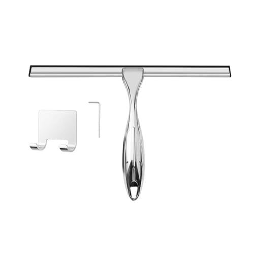 10-Inch Shower Squeegee, Stainless Steel Squeegee for Shower or Window Glass Door, Includes one Adhesive Hook. (Silver, 10 inch) - color: Silver, size: 10 inch