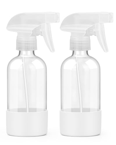 Worldgsb 2 Pack Glass Spray Bottles 8 oz, Empty Refillable Containers with Silicone Sleeve Protection, Glass Spray Bottles for Cleaning Solutions, Hair and Plants with Adjustable Nozzles White - color: White