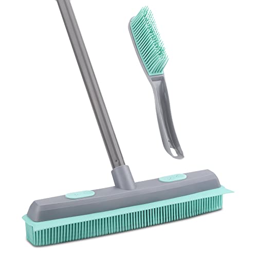 Conliwell Rubber Broom Carpet Rake for Pet Hair, Fur Remover Broom with Squeegee and 18" Professional Microfiber Mop Floor Cleaning System