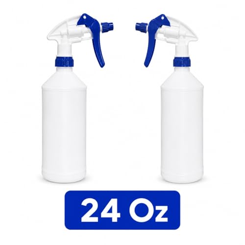 Plastic Spray Bottle, 4 Pack, 24 Oz with Adjustable Nozzle, Heavy Duty Leak Proof Mist Empty Water Bottle Sprayer for Cleaning, Chemicals, Hair, Planting & All-Purpose Use (Blue)