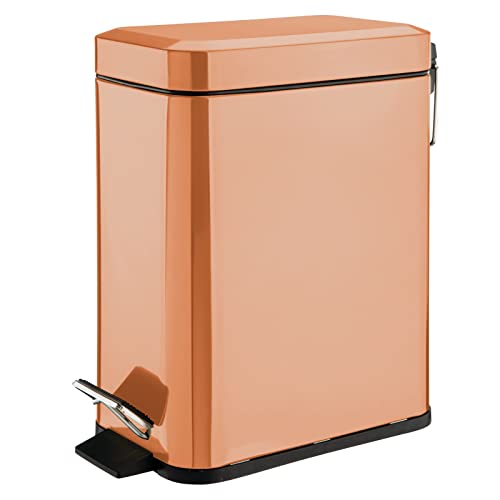 mDesign Small Modern 1.3 Gallon Rectangle Metal Lidded Step Trash Can, Compact Garbage Bin with Removable Liner Bucket and Handle for Bathroom, Kitchen, Craft Room, Office, Garage - Copper - color: Copper, size: 1.3 Gallon