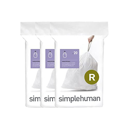 simplehuman Code R 60 Count Custom Fit Liners, Drawstring Kitchen Trash Bags, One-by-One Mess-Free Dispense, Extra Thick & Double Seamed, 50% PCR Plastic, 9-10 Liter / 2.6 Gallon, White - size: 60 Count (Pack of 1)