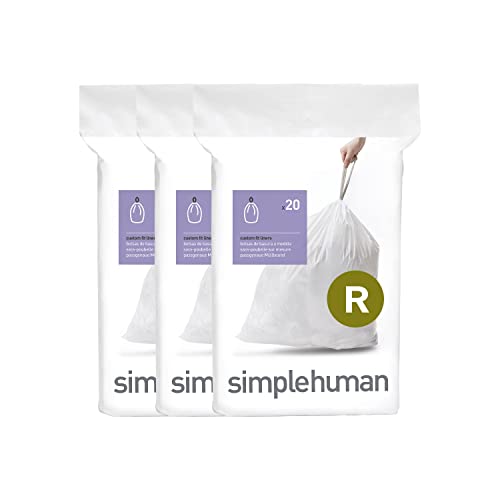 simplehuman Code R 60 Count Custom Fit Liners, Drawstring Kitchen Trash Bags, One-by-One Mess-Free Dispense, Extra Thick & Double Seamed, 50% PCR Plastic, 9-10 Liter / 2.6 Gallon, White - size: 60 Count (Pack of 1)