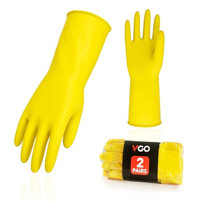 Vgo... 2-Pairs Reusable Household Gloves, Rubber Dishwashing gloves, Extra Thickness, Long Sleeves, Kitchen Cleaning, Working, Painting, Gardening, Pet Care (Size S, Yellow, HH4601) - color: 2 Pairs - Yellow, size: Small