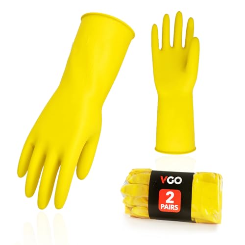 Vgo... 2-Pairs Reusable Household Gloves, Rubber Dishwashing gloves, Extra Thickness, Long Sleeves, Kitchen Cleaning, Working, Painting, Gardening, Pet Care (Size L, Yellow, HH4601) - color: 2 Pairs - Yellow, size: Large