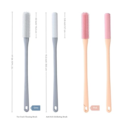 Toe Cleaning Brush with 15.7" Long Handle,Shower Foot Scrubber,No Bending, Ideal for Seniors, Expecting Mothers, Men & Women | Foot Scrubber & Anti-Itch Exfoliating Brush (2 Pack) (Pink) - color: Pink