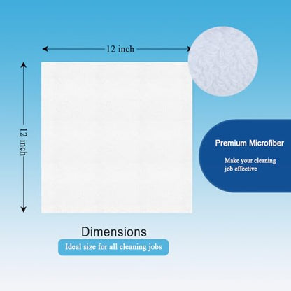 White Microfiber Cleaning Cloth 6Pack Cleaning Rags Absorbant Lint Free Cloth for House, Kitchen, Car, Glass, Stainless Steel, Window, Boat Cleaner-12''x 12''-White - color: White