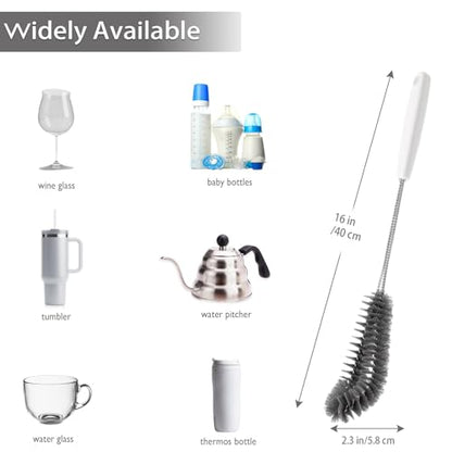 2-Pack 16 inches Long Handle Bottle Cleaning Brushes - Ideal for Coffee Glasses, Pots, Milk Cups, Mugs, Wine Bottles, and Baby Bottles (Black)