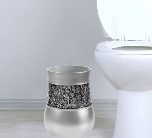 Creative Scents Crackled Glass Silver Bathroom Accessories Set Complete - 6 Piece Bathroom Accessory Set Includes: Trash Can, Tissue Box Cover, Soap Dispenser, Toothbrush Holder, Soap Dish & Tumbler - style: 6 Pc Set 01