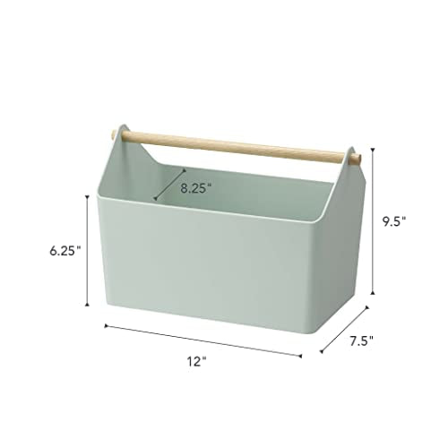 YAMAZAKI Home Storage Organizer/Cleaning Caddy/Storage Basket With Handle, Plastic + Wood, Handle, No Assembly Req. - color: Mint