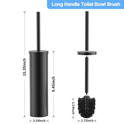 Stainless Steel Toilet Brush and Holder Set Brushed Silver Heavy Duty Toilet Bowl Brush with Long Handle for Bathroom and Farmhouse (Black) - color: Black