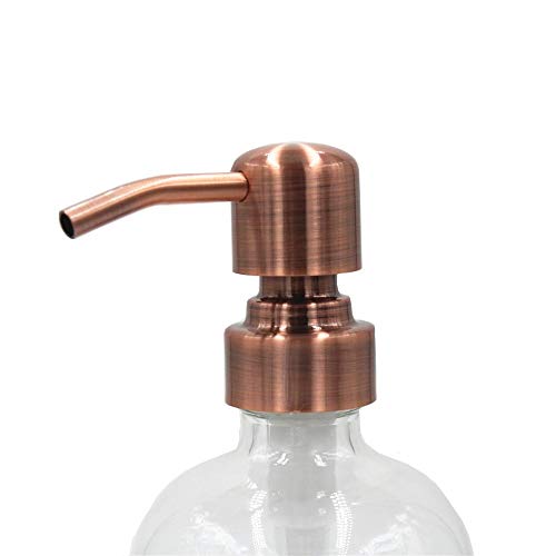 2 Pack Thick Clear Glass Pint Jar Soap Dispenser with Copper Stainless Steel Pump, 16ounce Clear Boston Round Bottles Dispenser with Rustproof Pump for Essential Oil, Lotions Soap - color: Copper