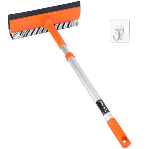 Window Squeegee for Home, Car Windshield Cleaner Tool with Extension Pole 20''-30'', Glass Door and Mirror Washer for Shower Cleaning - color: Orange, size: 20''-30''
